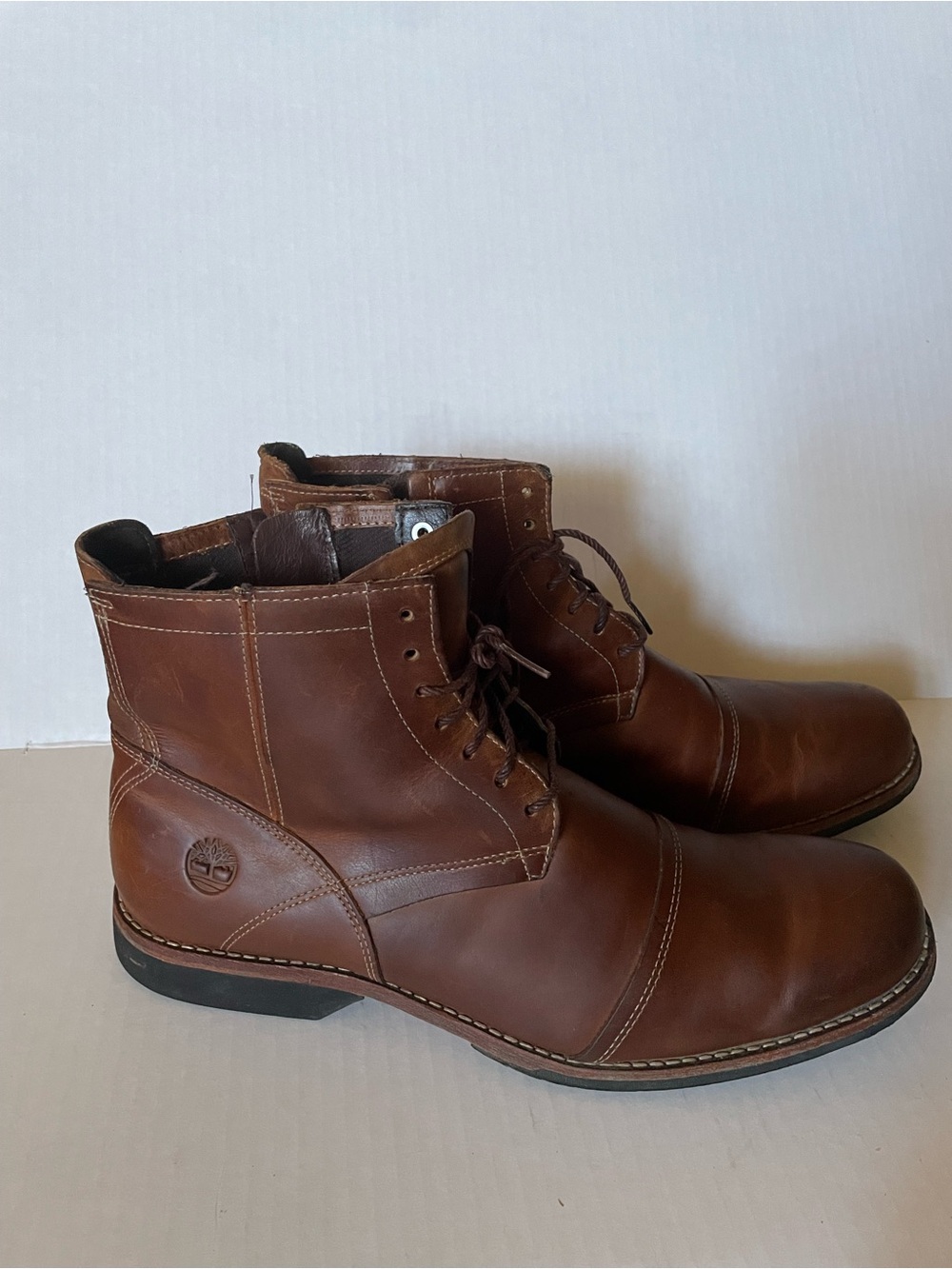 Timberland Men’s Brown Leather Chukka Ankle Boots Lace Up Side Zip Sz 12